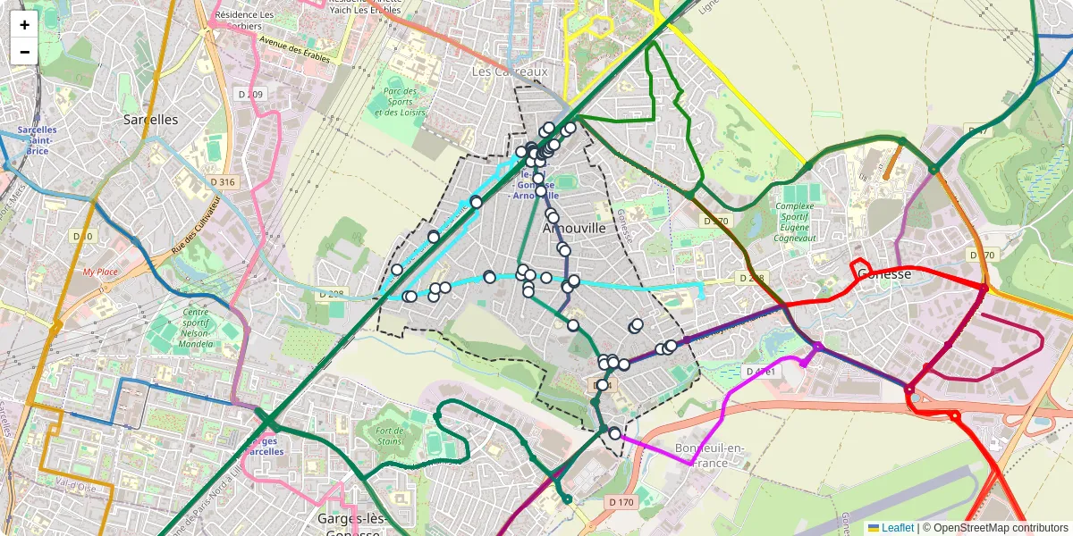 Carte du réseau de transport en commun à Arnouville - lignes de bus et arrêts
