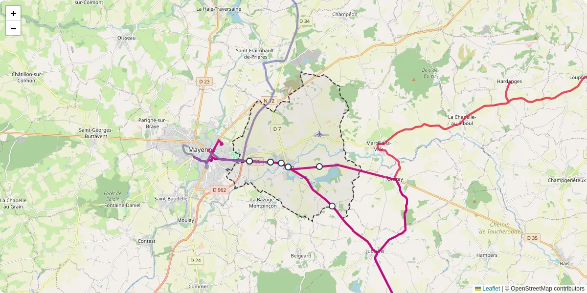 Carte du réseau de transport en commun à Aron - lignes de bus et arrêts