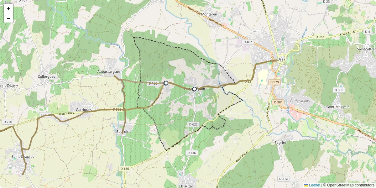Carte du réseau de transport en commun à Arpaillargues-et-Aureilhac - lignes de bus et arrêts