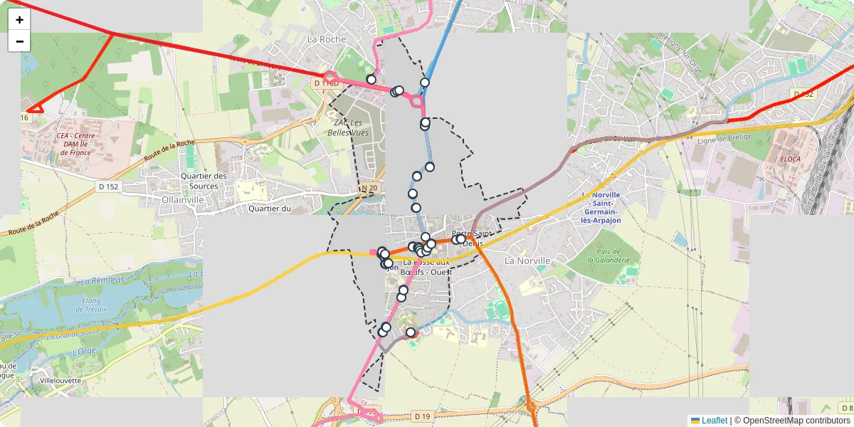 Carte du réseau de transport en commun à Arpajon - lignes de bus et arrêts