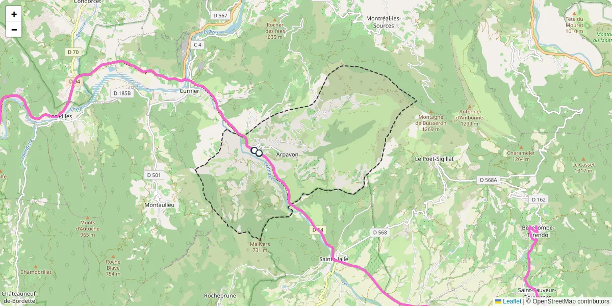 Carte du réseau de transport en commun à Arpavon - lignes de bus et arrêts