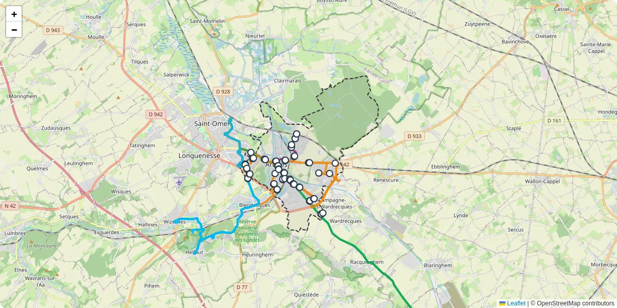 Carte du réseau de transport en commun à Arques - lignes de bus et arrêts