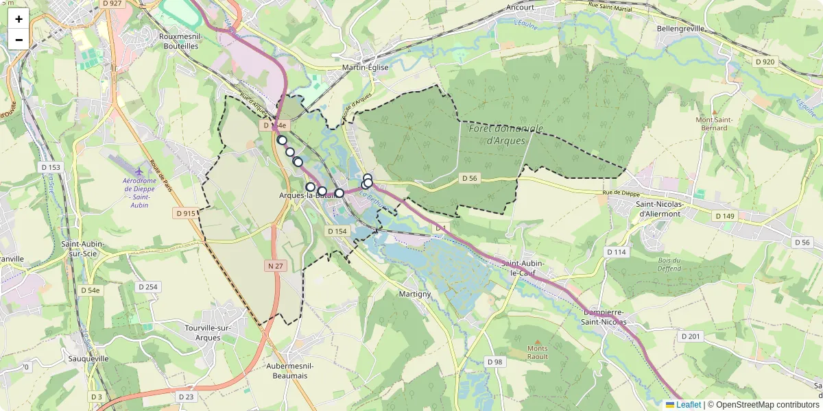 Carte du réseau de transport en commun à Arques-la-Bataille - lignes de bus et arrêts