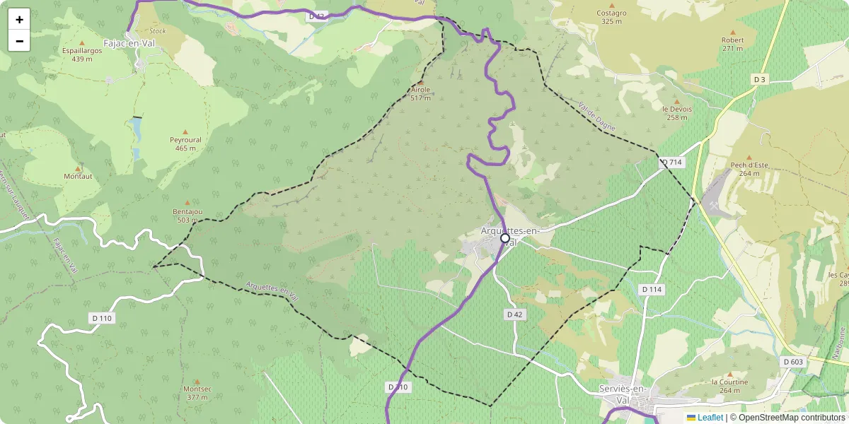 Carte du réseau de transport en commun à Arquettes-en-Val - lignes de bus et arrêts