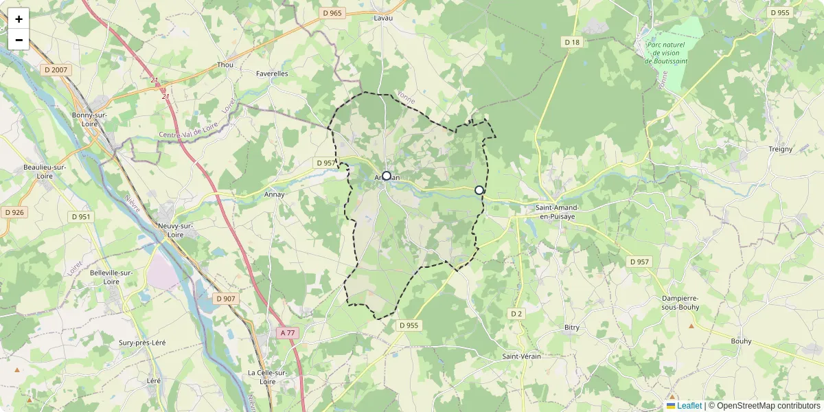 Carte du réseau de transport en commun à Arquian - lignes de bus et arrêts
