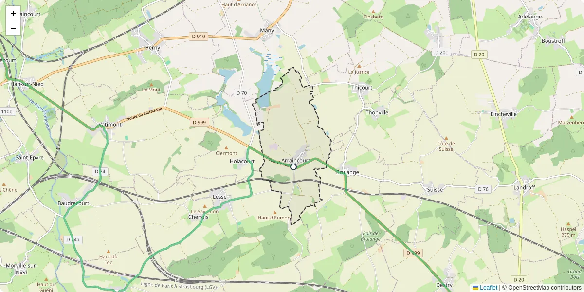 Carte du réseau de transport en commun à Arraincourt - lignes de bus et arrêts