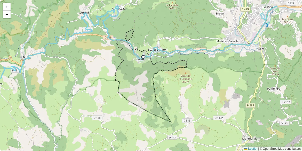 Carte du réseau de transport en commun à Arre - lignes de bus et arrêts