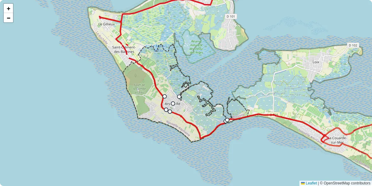 Carte du réseau de transport en commun à Ars-en-Ré - lignes de bus et arrêts