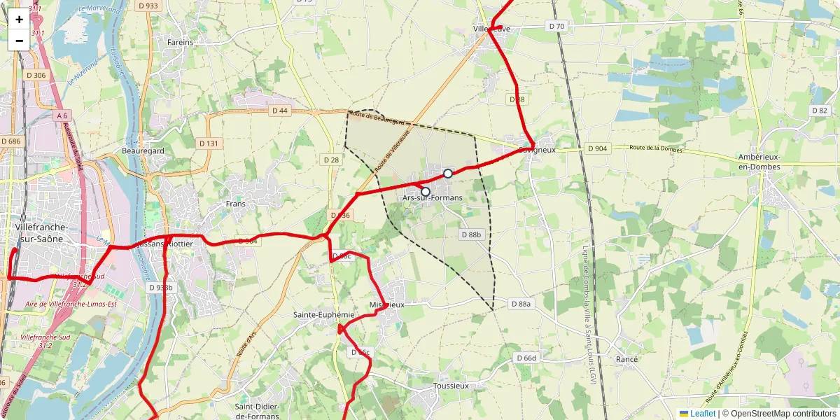 Carte du réseau de transport en commun à Ars-sur-Formans - lignes de bus et arrêts