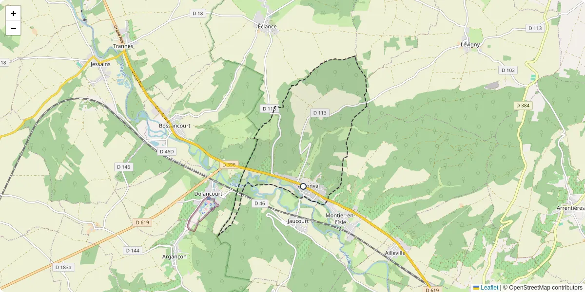 Carte du réseau de transport en commun à Arsonval - lignes de bus et arrêts
