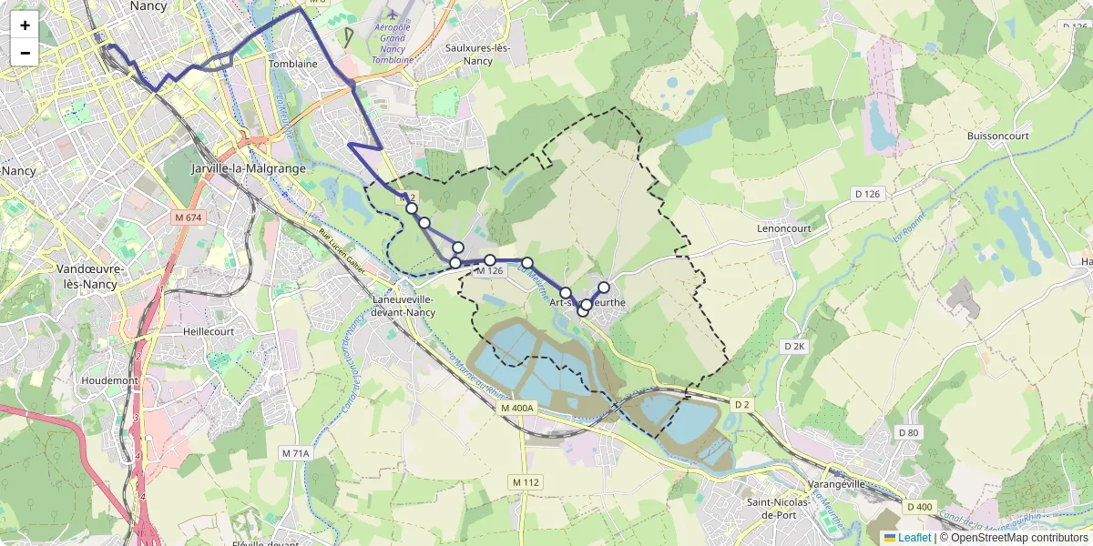 Carte du réseau de transport en commun à Art-sur-Meurthe - lignes de bus et arrêts