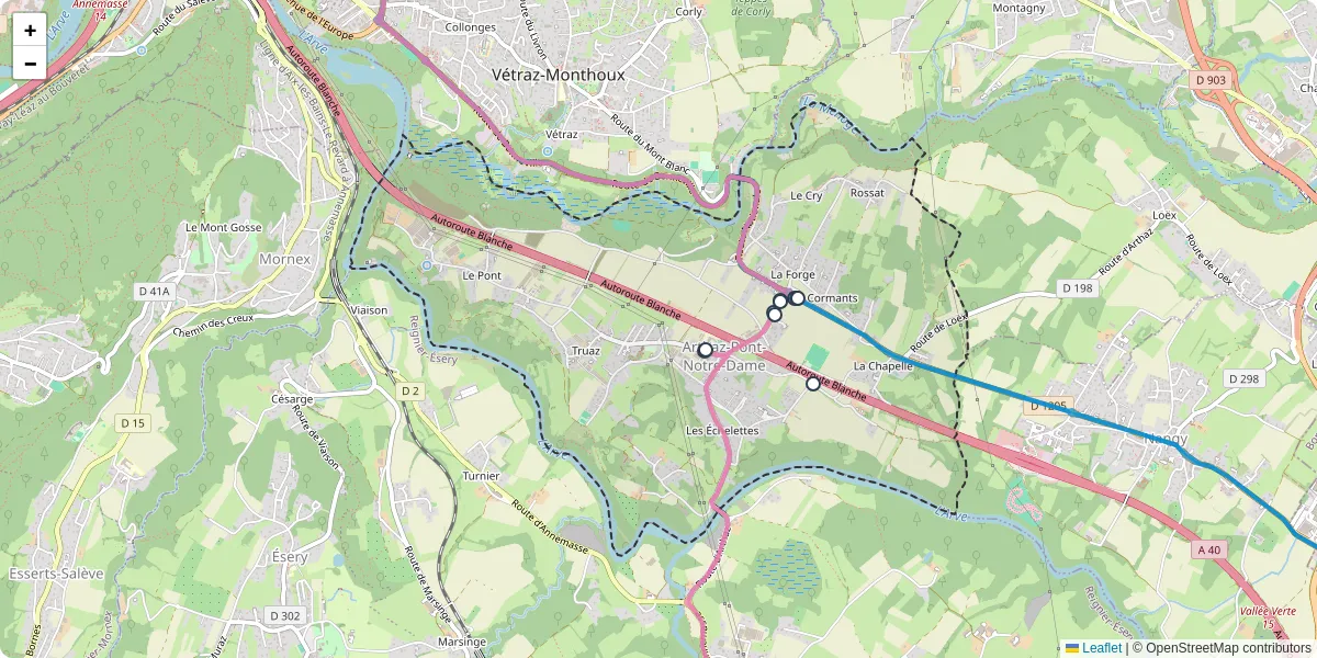 Carte du réseau de transport en commun à Arthaz-Pont-Notre-Dame - lignes de bus et arrêts