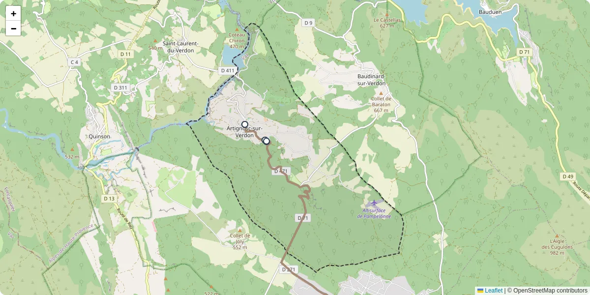 Carte du réseau de transport en commun à Artignosc-sur-Verdon - lignes de bus et arrêts