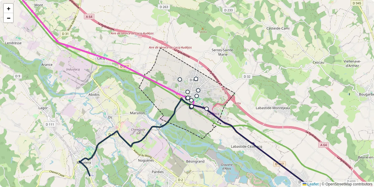 Carte du réseau de transport en commun à Artix - lignes de bus et arrêts