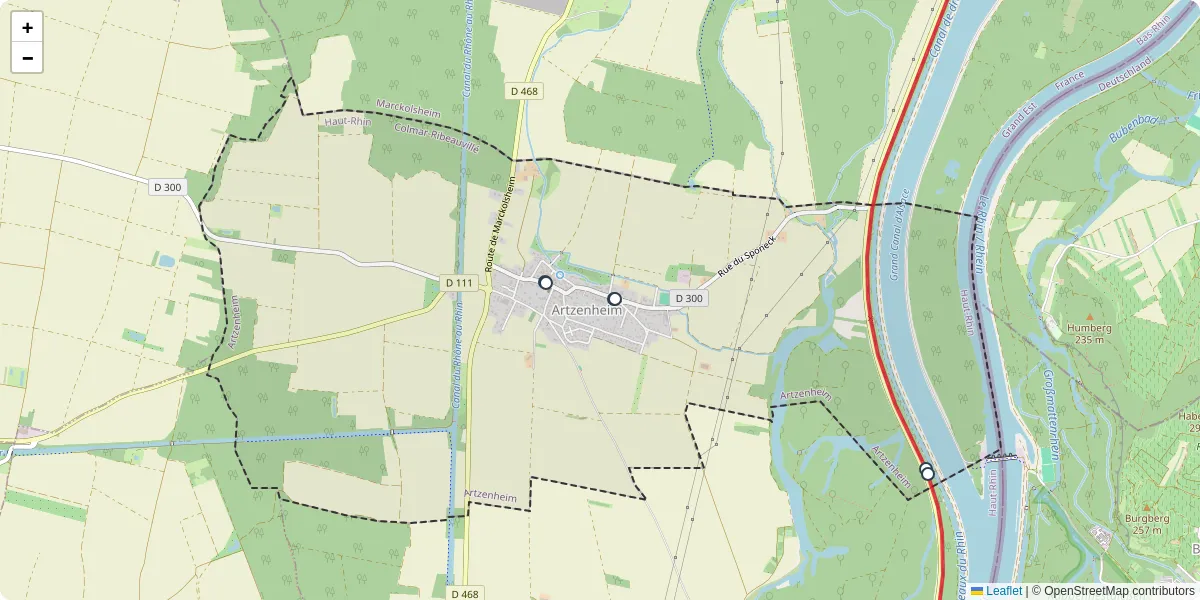 Carte du réseau de transport en commun à Artzenheim - lignes de bus et arrêts