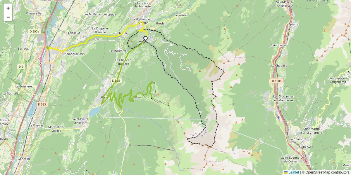 Carte du réseau de transport en commun à Arvillard - lignes de bus et arrêts