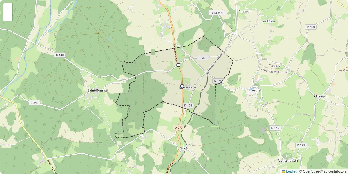 Carte du réseau de transport en commun à Arzembouy - lignes de bus et arrêts