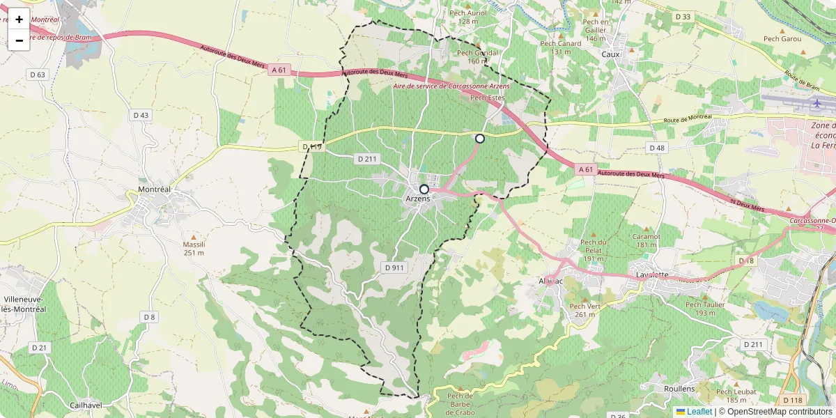 Carte du réseau de transport en commun à Arzens - lignes de bus et arrêts