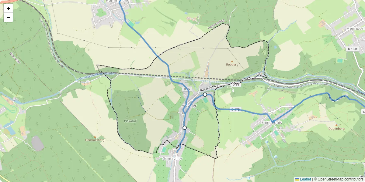 Carte du réseau de transport en commun à Arzviller - lignes de bus et arrêts