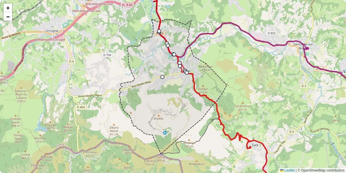 Carte du réseau de transport en commun à Ascain - lignes de bus et arrêts