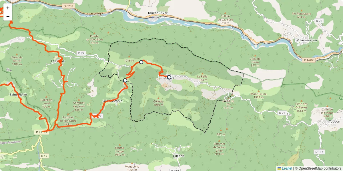 Carte du réseau de transport en commun à Ascros - lignes de bus et arrêts