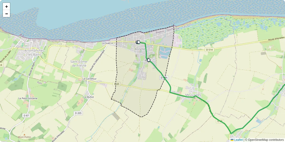 Carte du réseau de transport en commun à Asnelles - lignes de bus et arrêts