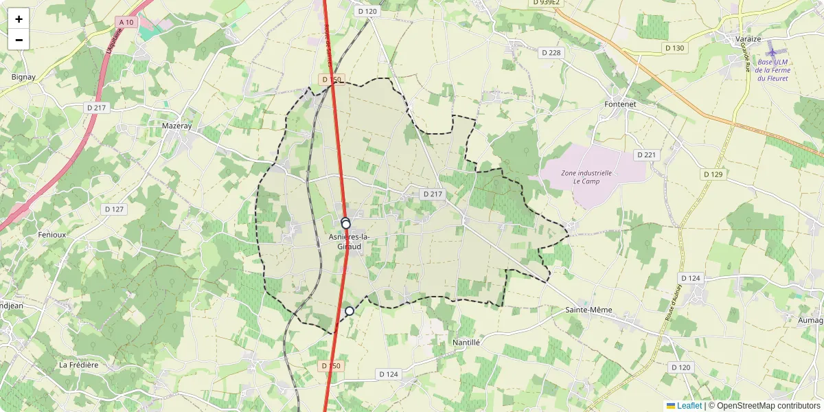 Carte du réseau de transport en commun à Asnières-la-Giraud - lignes de bus et arrêts