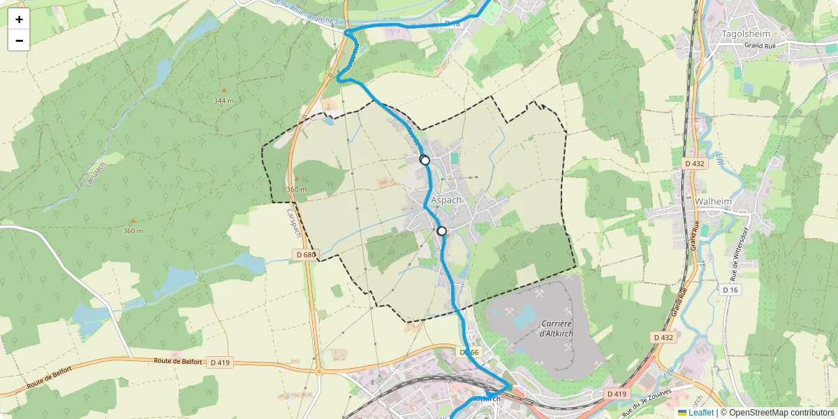 Carte du réseau de transport en commun à Aspach - lignes de bus et arrêts