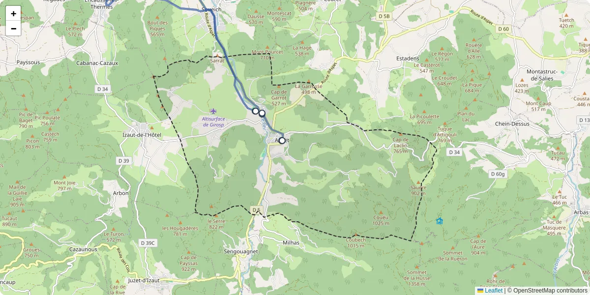 Carte du réseau de transport en commun à Aspet - lignes de bus et arrêts