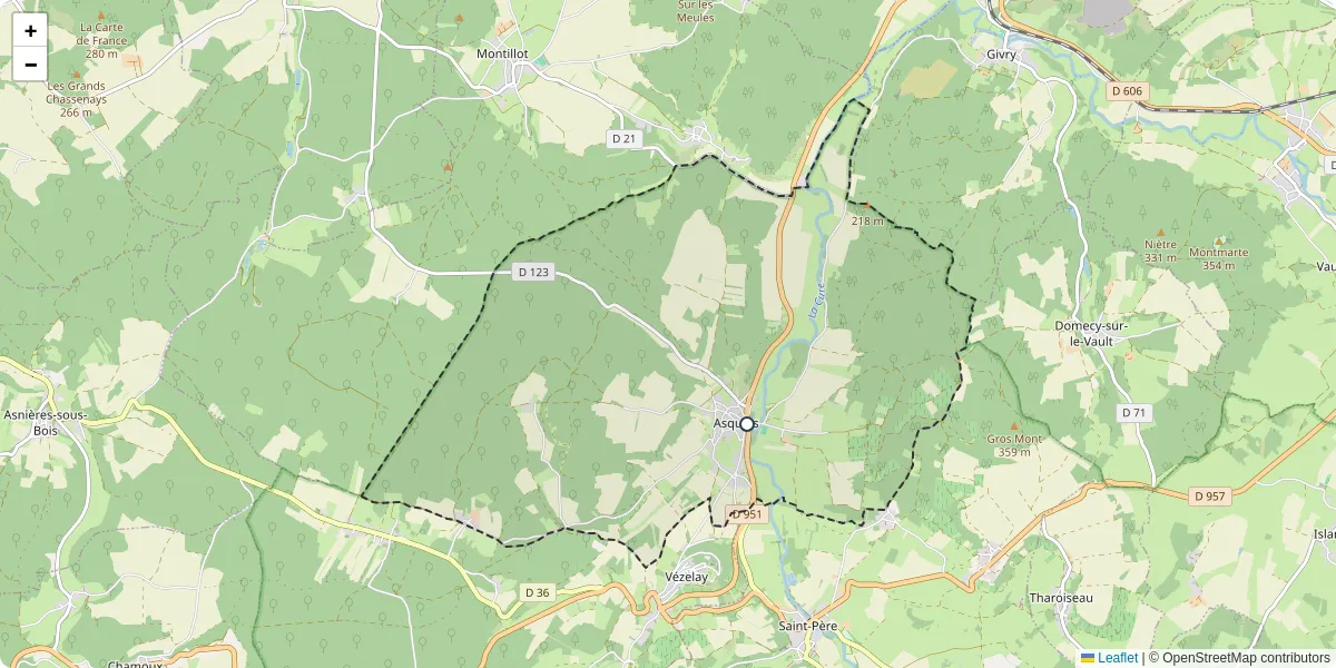 Carte du réseau de transport en commun à Asquins - lignes de bus et arrêts