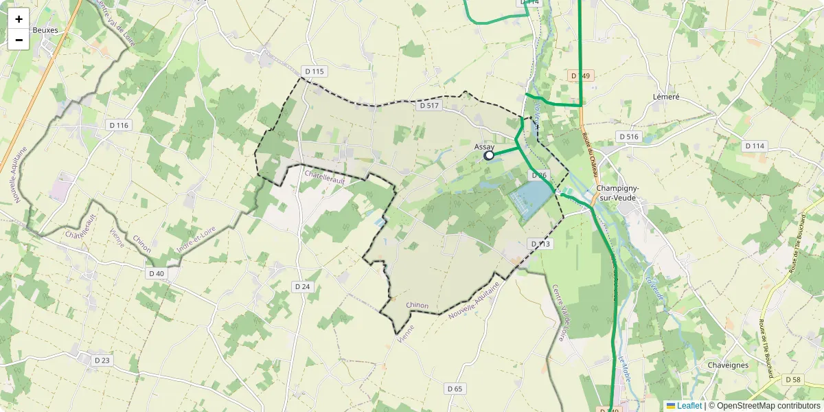 Carte du réseau de transport en commun à Assay - lignes de bus et arrêts