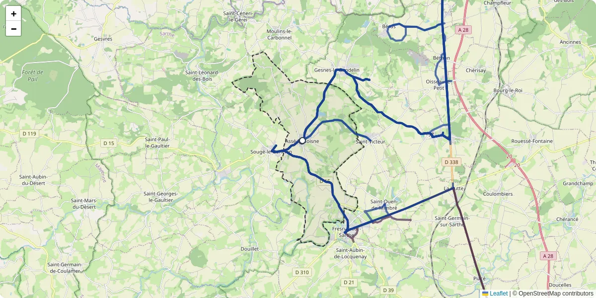 Carte du réseau de transport en commun à Assé-le-Boisne - lignes de bus et arrêts