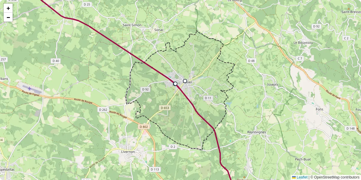 Carte du réseau de transport en commun à Assier - lignes de bus et arrêts