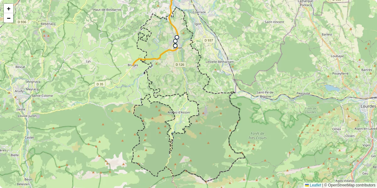 Carte du réseau de transport en commun à Asson - lignes de bus et arrêts
