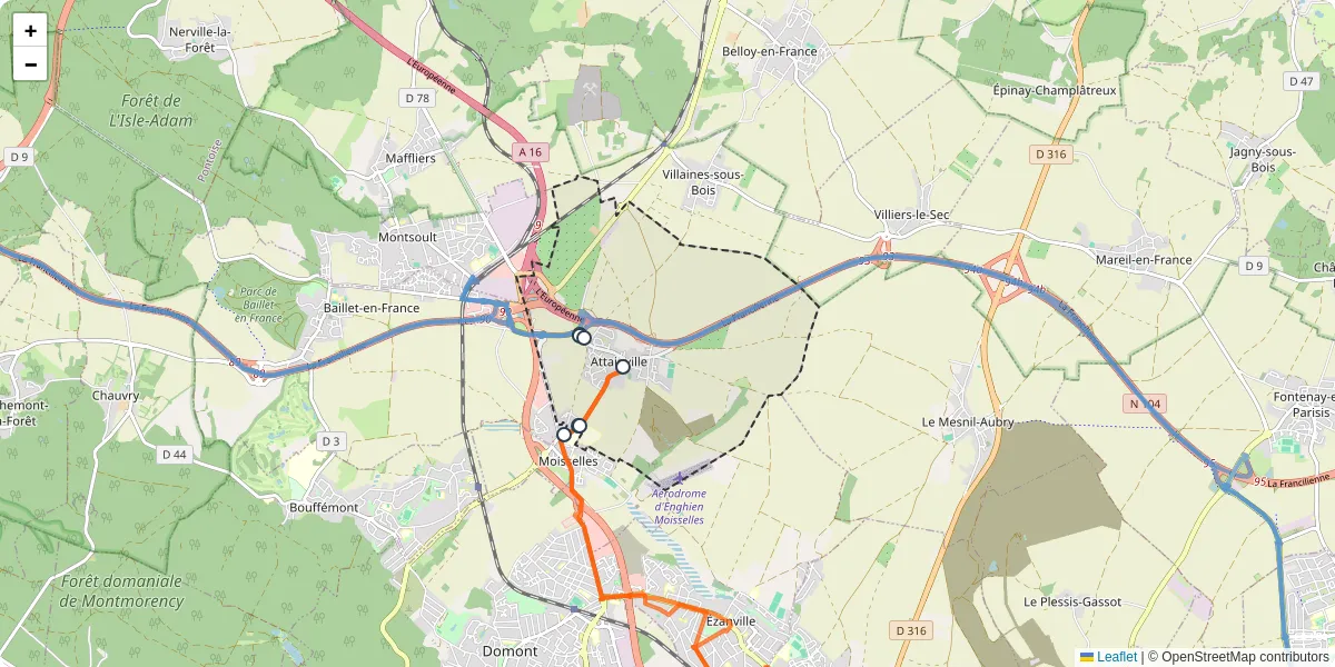 Carte du réseau de transport en commun à Attainville - lignes de bus et arrêts