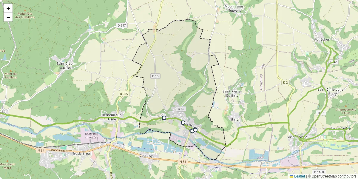 Carte du réseau de transport en commun à Attichy - lignes de bus et arrêts