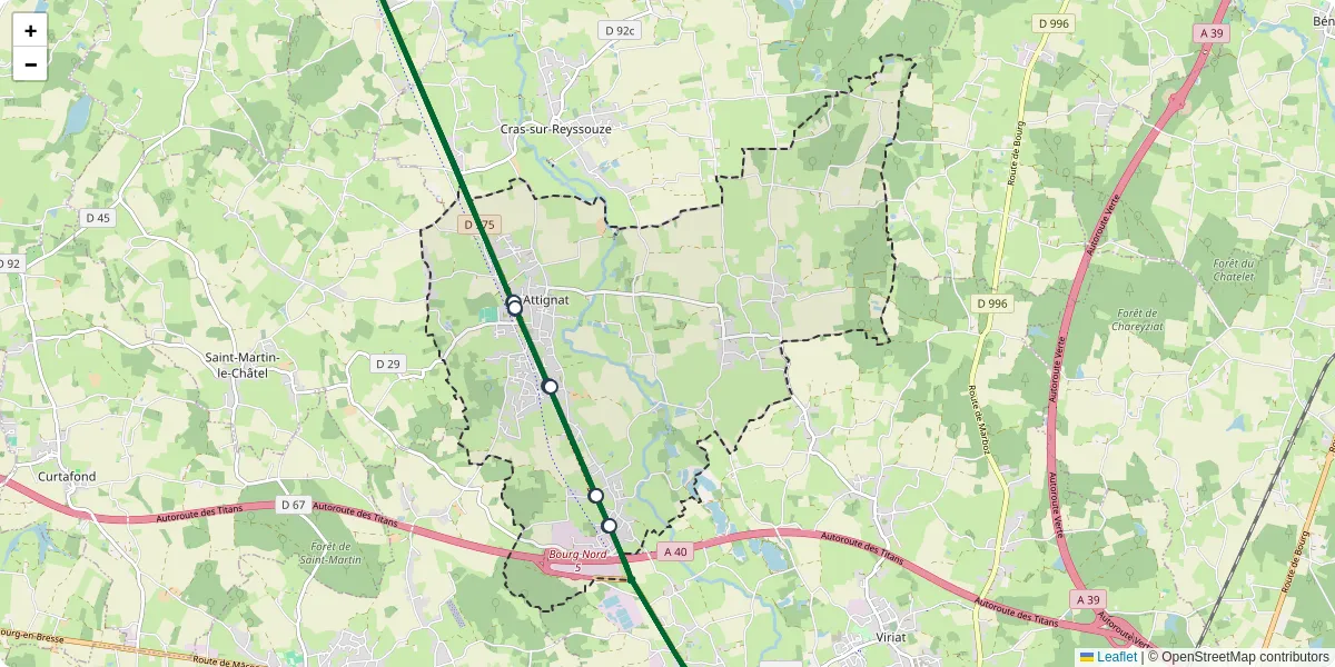 Carte du réseau de transport en commun à Attignat - lignes de bus et arrêts