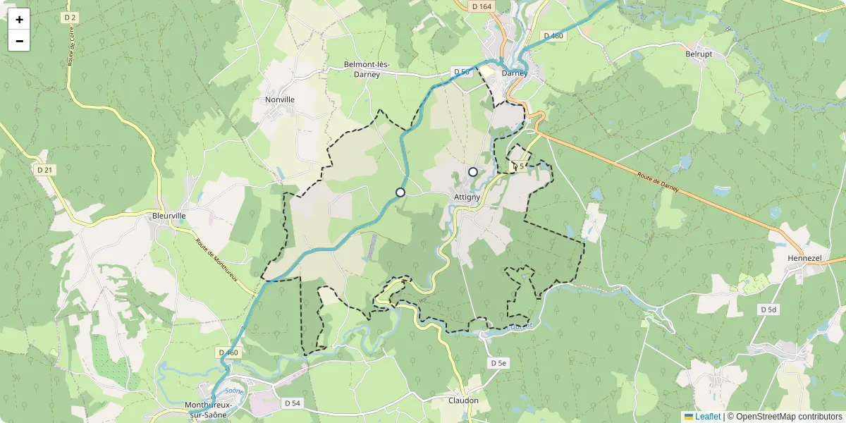 Carte du réseau de transport en commun à Attigny - lignes de bus et arrêts
