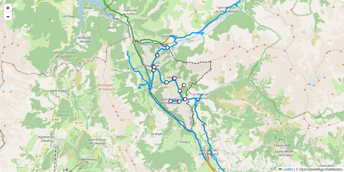 Carte du réseau de transport en commun à Aubessagne - lignes de bus et arrêts