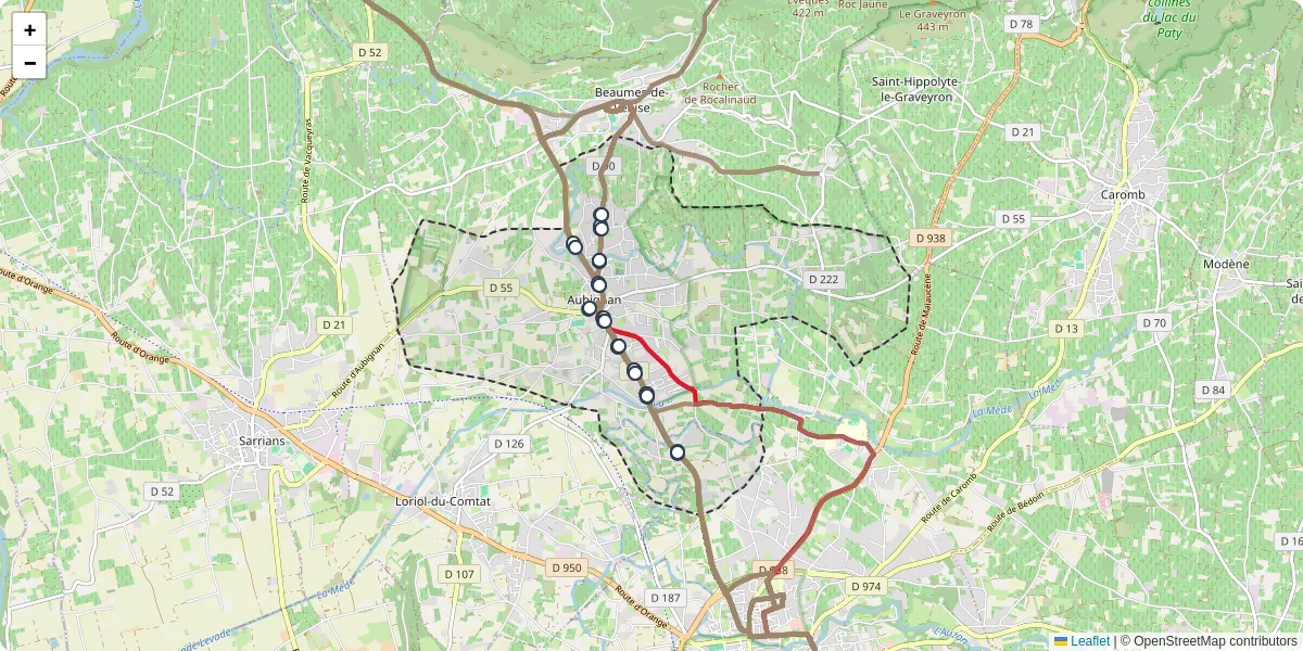 Carte du réseau de transport en commun à Aubignan - lignes de bus et arrêts