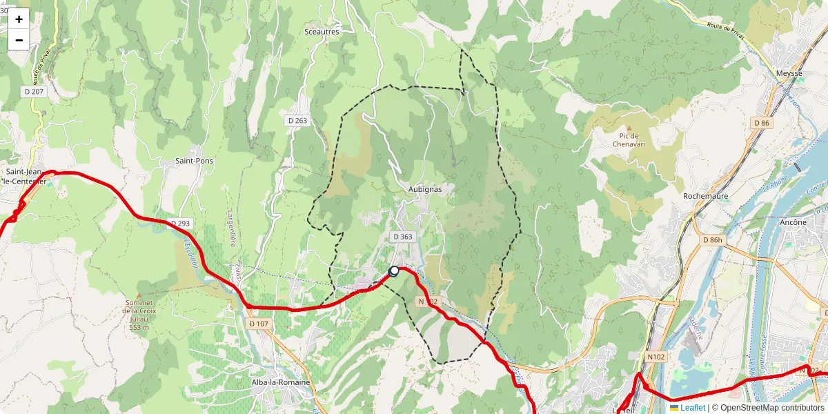 Carte du réseau de transport en commun à Aubignas - lignes de bus et arrêts