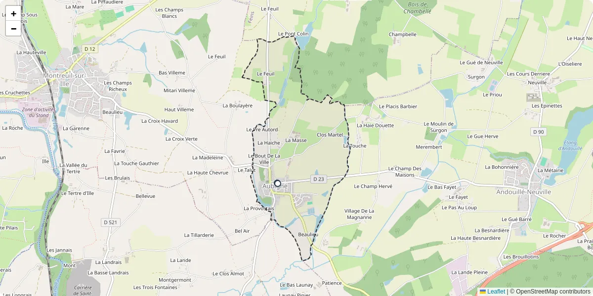 Carte du réseau de transport en commun à Aubigné - lignes de bus et arrêts