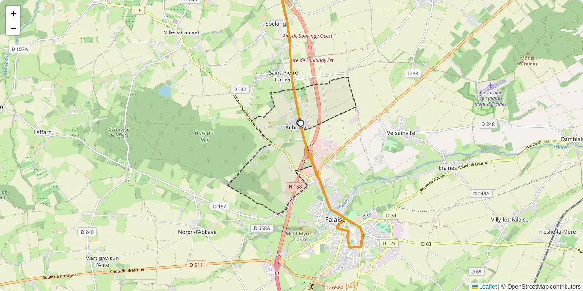 Carte du réseau de transport en commun à Aubigny - lignes de bus et arrêts