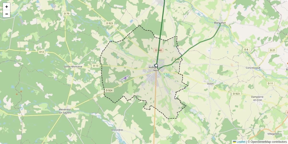 Carte du réseau de transport en commun à Aubigny-sur-Nère - lignes de bus et arrêts