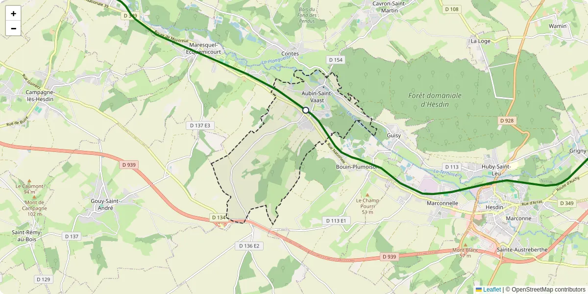 Carte du réseau de transport en commun à Aubin-Saint-Vaast - lignes de bus et arrêts