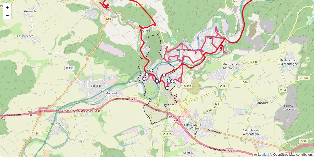 Carte du réseau de transport en commun à Auboué - lignes de bus et arrêts