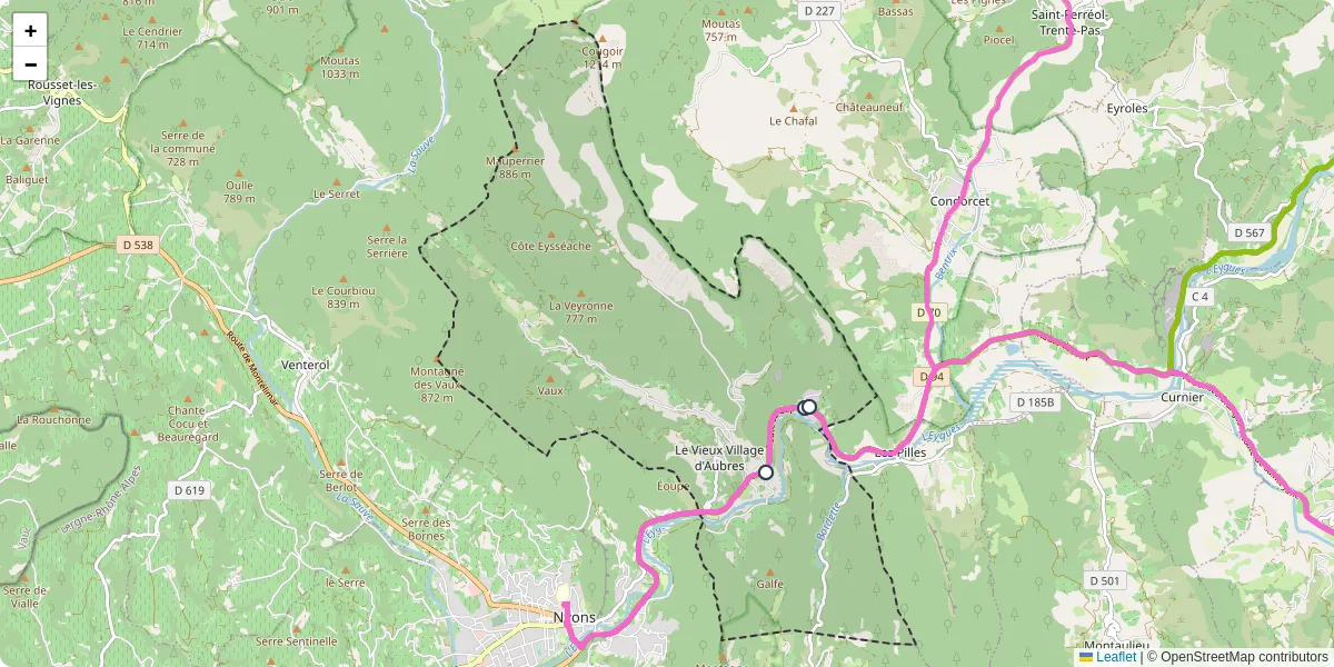 Carte du réseau de transport en commun à Aubres - lignes de bus et arrêts
