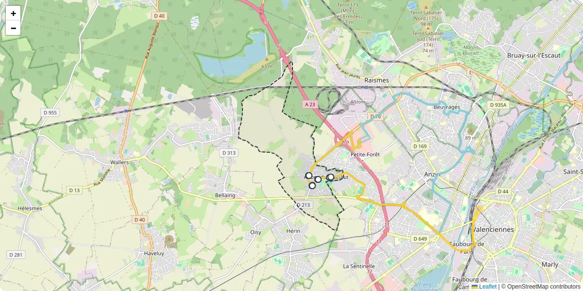 Carte du réseau de transport en commun à Aubry-du-Hainaut - lignes de bus et arrêts