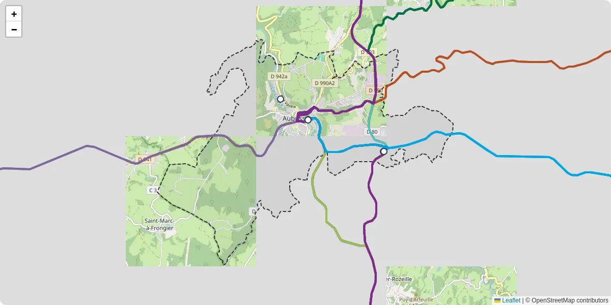 Carte du réseau de transport en commun à Aubusson - lignes de bus et arrêts