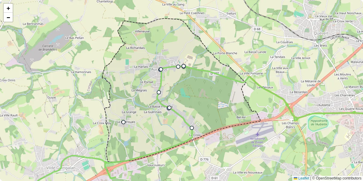 Carte du réseau de transport en commun à Aucaleuc - lignes de bus et arrêts